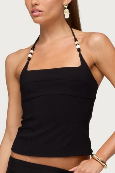Edikted Yua Bead Stretchy Woven Halter Top