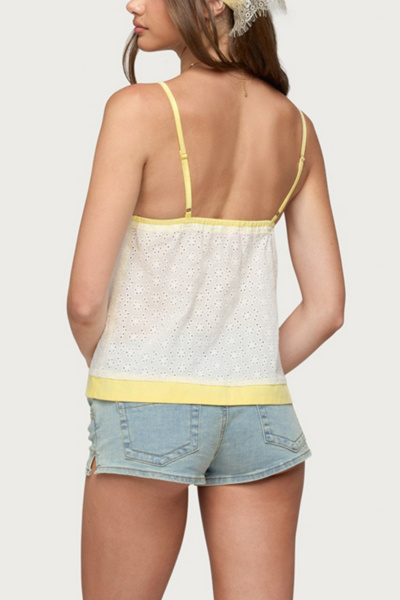 Edikted Mavie Contrast Eyelet Babydoll Tank Top