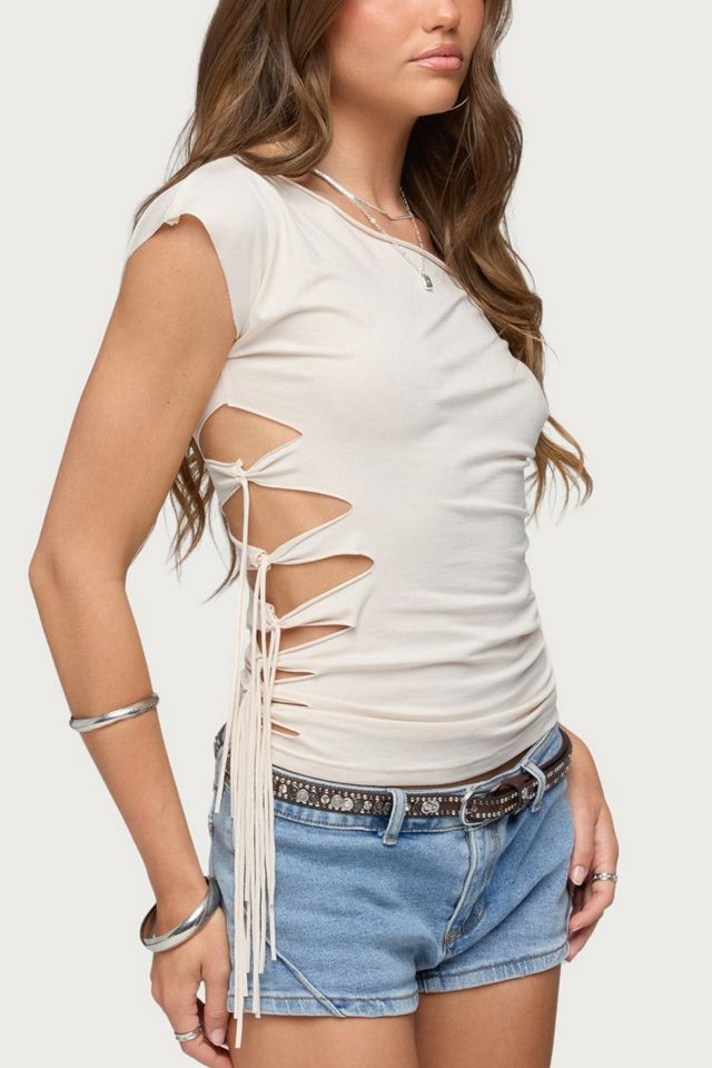Edikted Rosa Off Shoulder Cutout Tie Top #2
