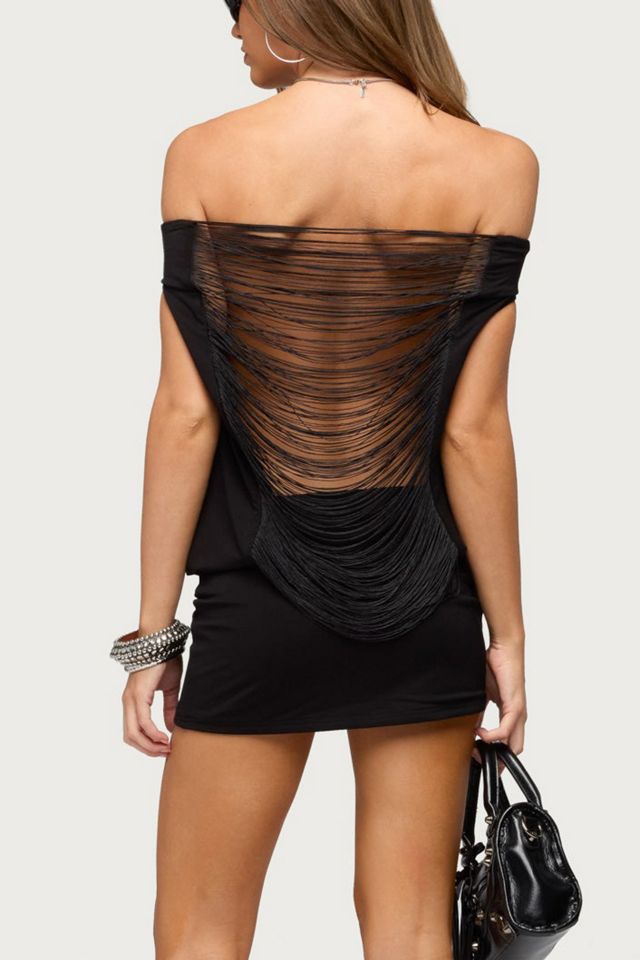 Edikted Fringed Back Off Shoulder Mini Dress #2