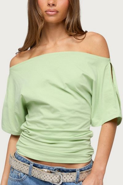 Edikted Feng Ruched Off Shoulder Cutout Top