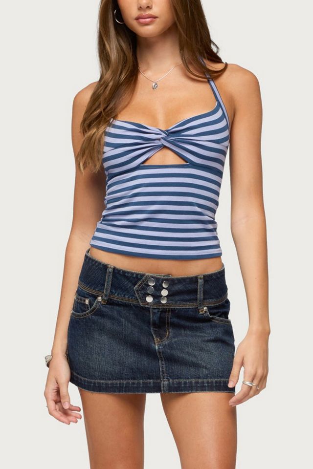 Edikted Twist Front Cutout Striped Halter Top #3