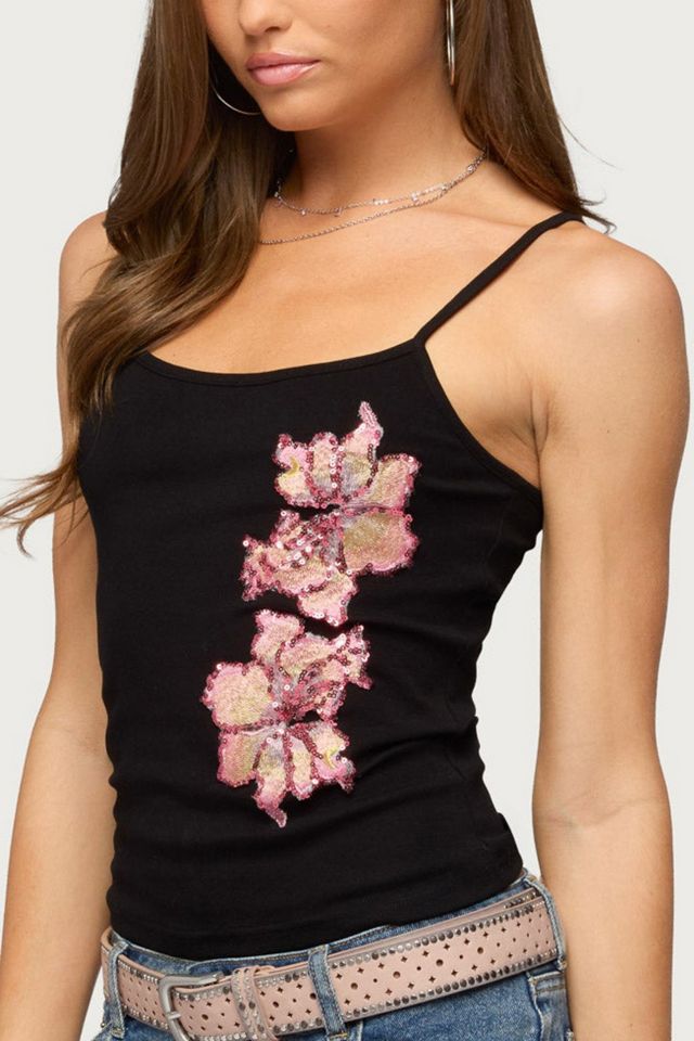 Edikted Sylvanna Sequin Flower Tank Top #2