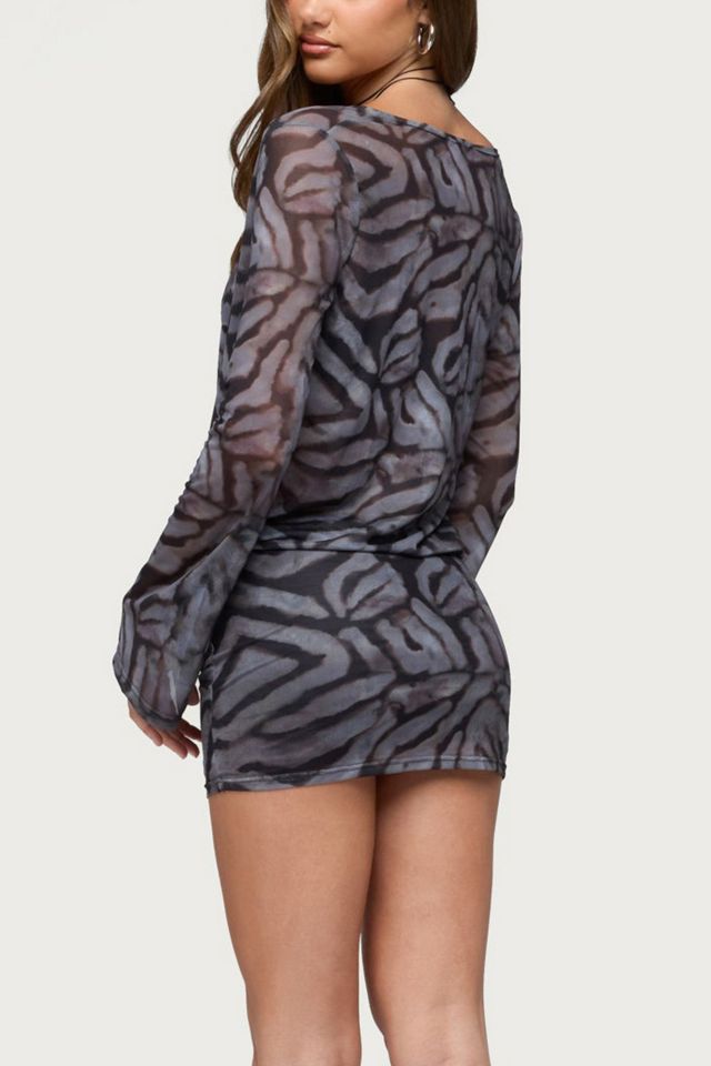 Edikted Zebra Mesh Bandeau Mini Dress #2
