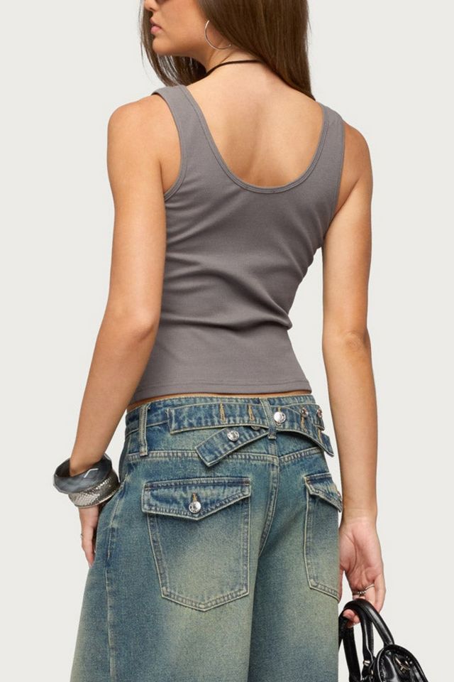 Edikted Beaded Fringe Ribbed Tank Top #3