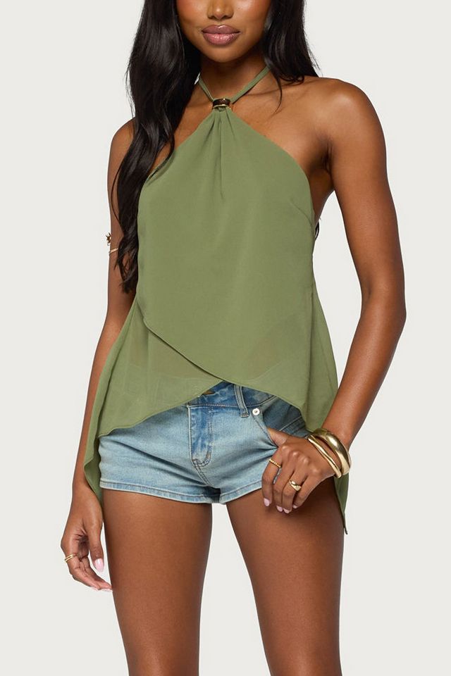 Edikted Chiffon Split Open Back Halter Top #3