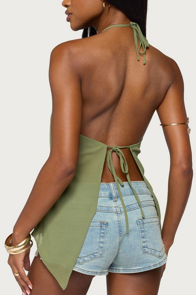 Edikted Chiffon Split Open Back Halter Top #4