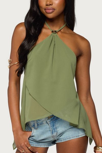 Edikted Chiffon Split Open Back Halter Top