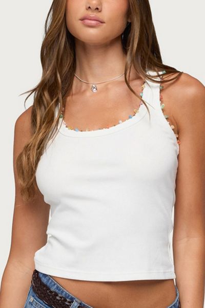 Edikted Gemstone & Bead Ribbed Tank Top