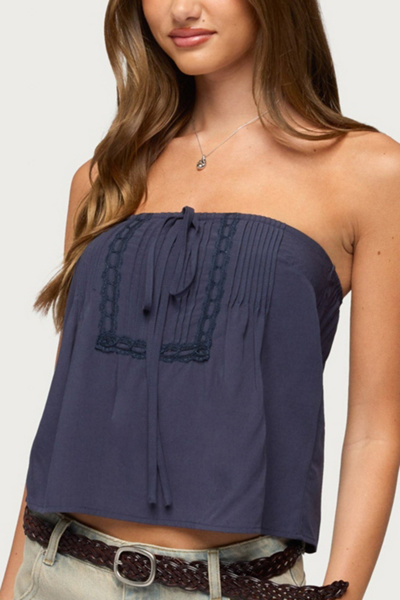 Edikted Joycee Tie Front Strapless Top