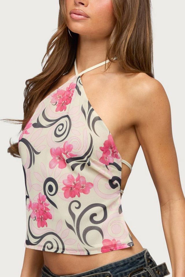 Edikted Floral Swirl Chiffon Backless Top #2