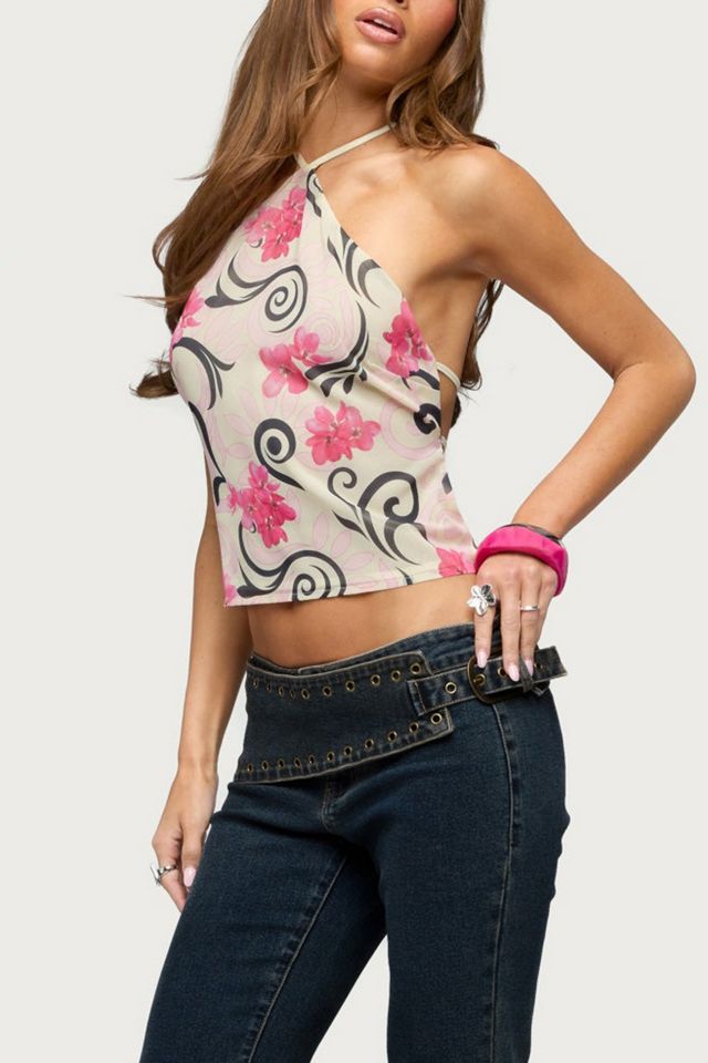 Edikted Floral Swirl Chiffon Backless Top #3