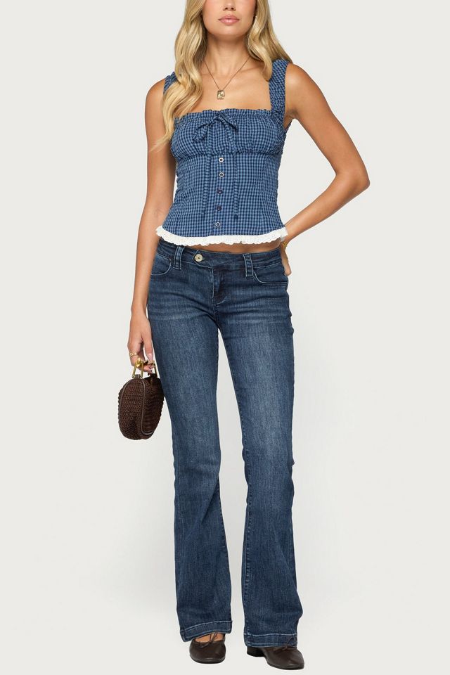 Edikted Zeffie Textured Gingham Tie Front Top #1