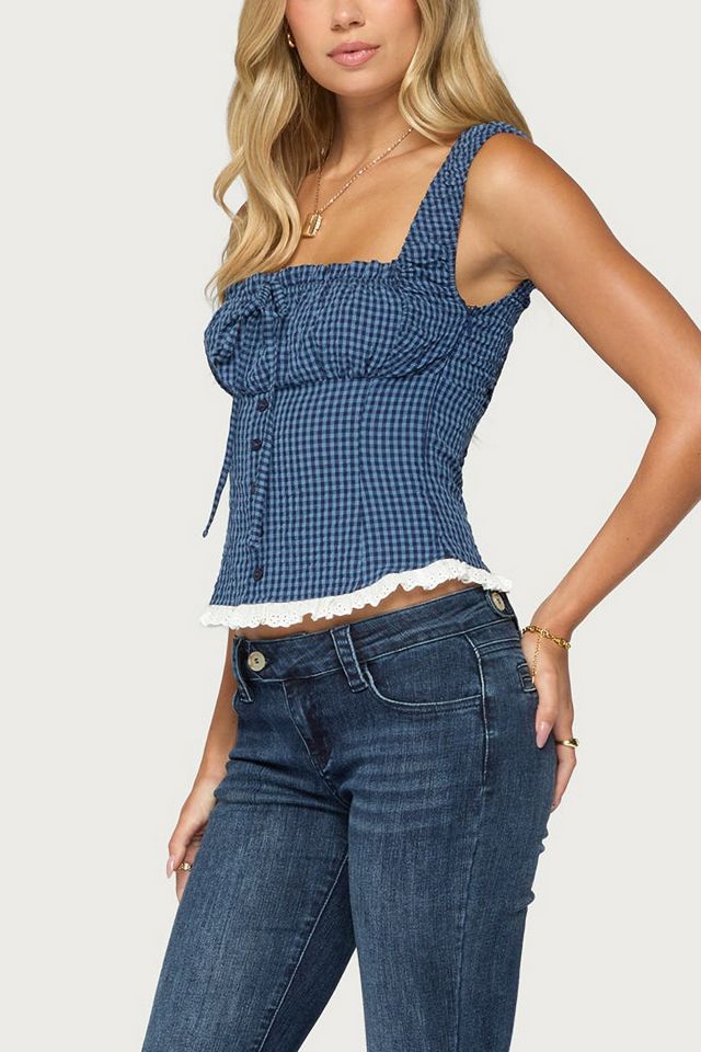 Edikted Zeffie Textured Gingham Tie Front Top #3