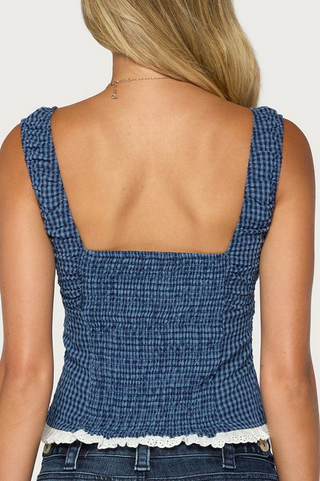 Edikted Zeffie Textured Gingham Tie Front Top #4