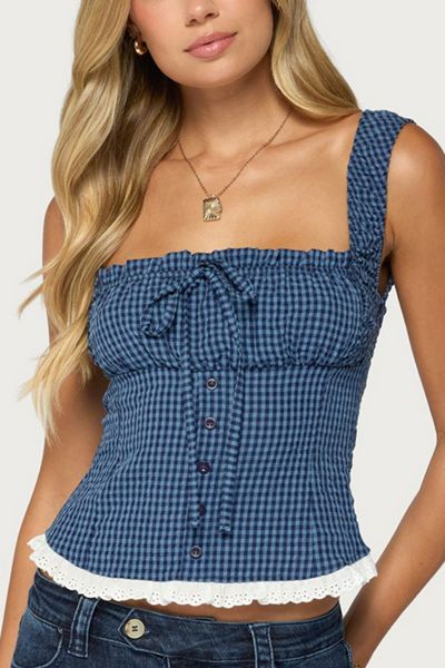 Edikted Zeffie Textured Gingham Tie Front Top
