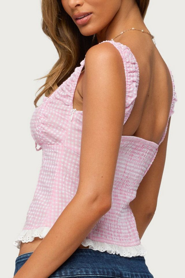 Edikted Zeffie Textured Gingham Tie Front Top #4