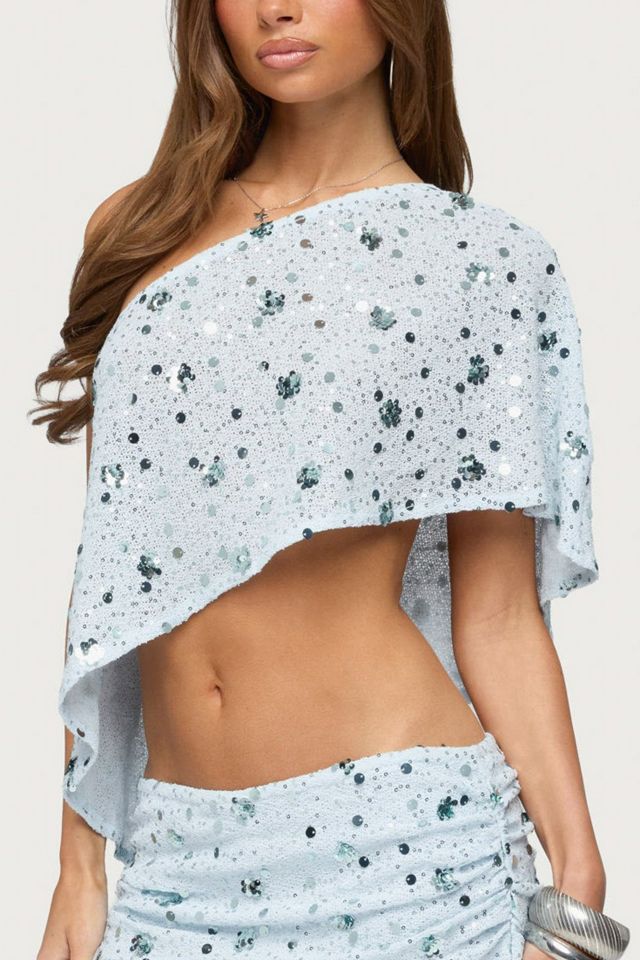 Edikted Zephyra Bead & Sequin One Shoulder Poncho #2