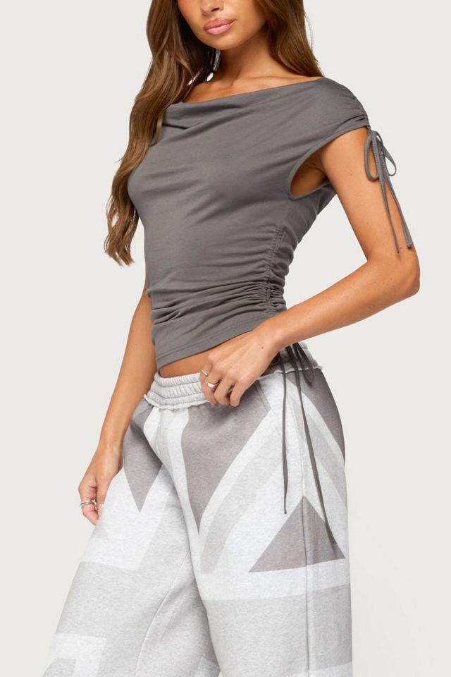 Edikted Royan Cowl Neck Drawstring Top #3
