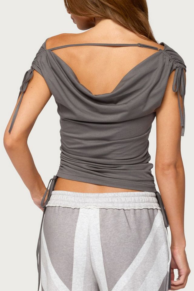Edikted Royan Cowl Neck Drawstring Top #4