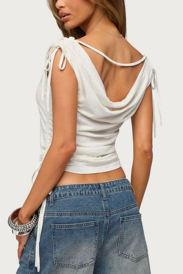 Edikted Royan Cowl Neck Drawstring Top #4