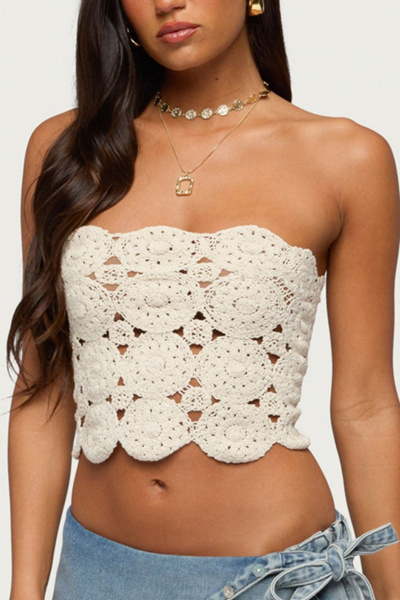 Edikted Laurin Crochet Strapless Top
