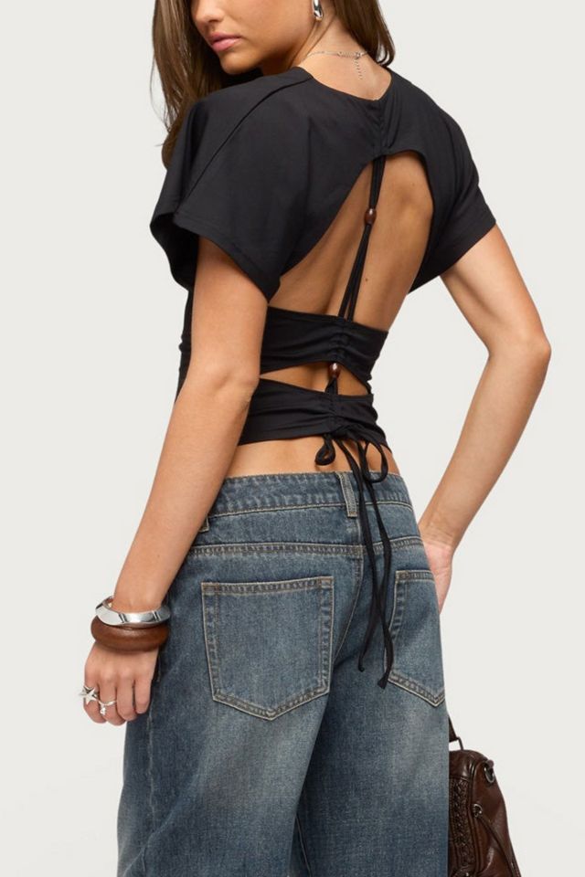 Edikted Salie Back Cutout Flutter Top #3