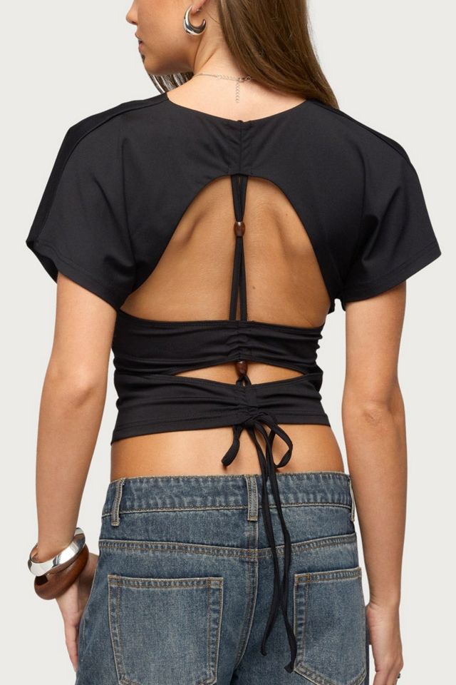 Edikted Salie Back Cutout Flutter Top #4