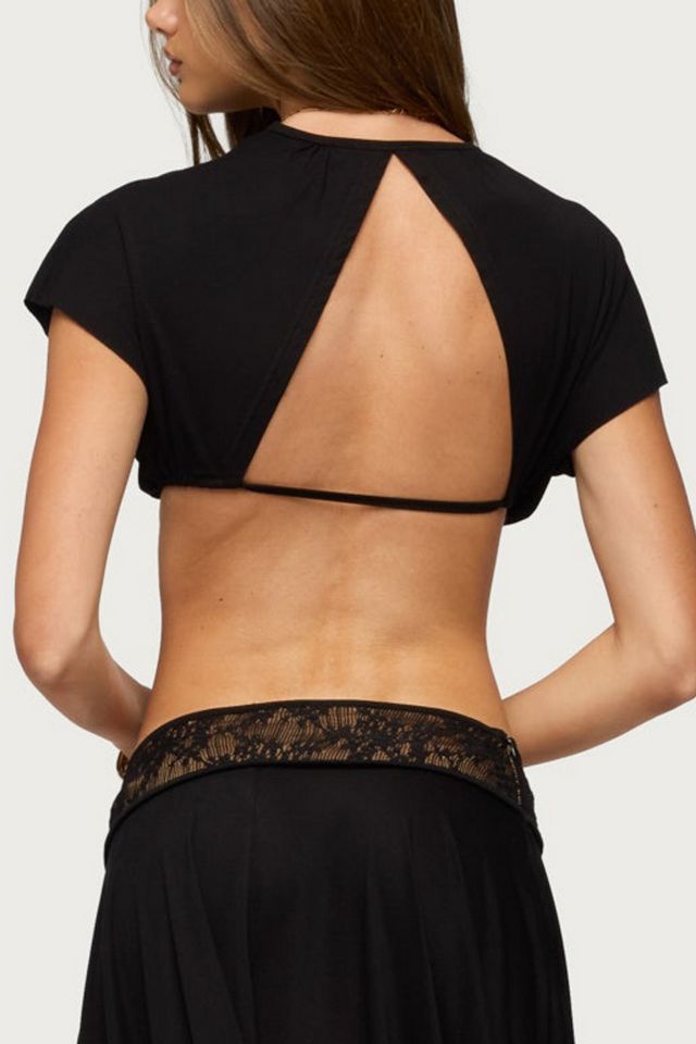 Edikted Kaylea Tie Front Backless Crop Top #4