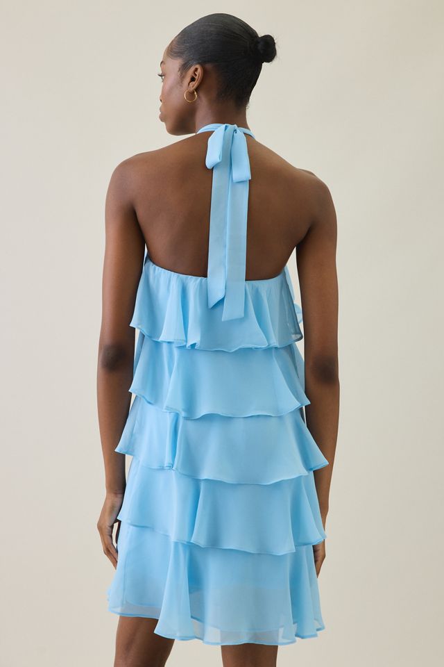 UO Rosalie Flower Applique Tiered Ruffle Halter Mini Dress #2