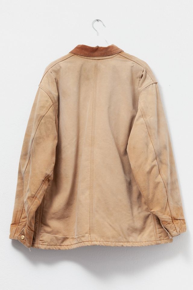 Vintage 1990s Carhartt Distressed Blanket Lined Tan Chore Jacket #1