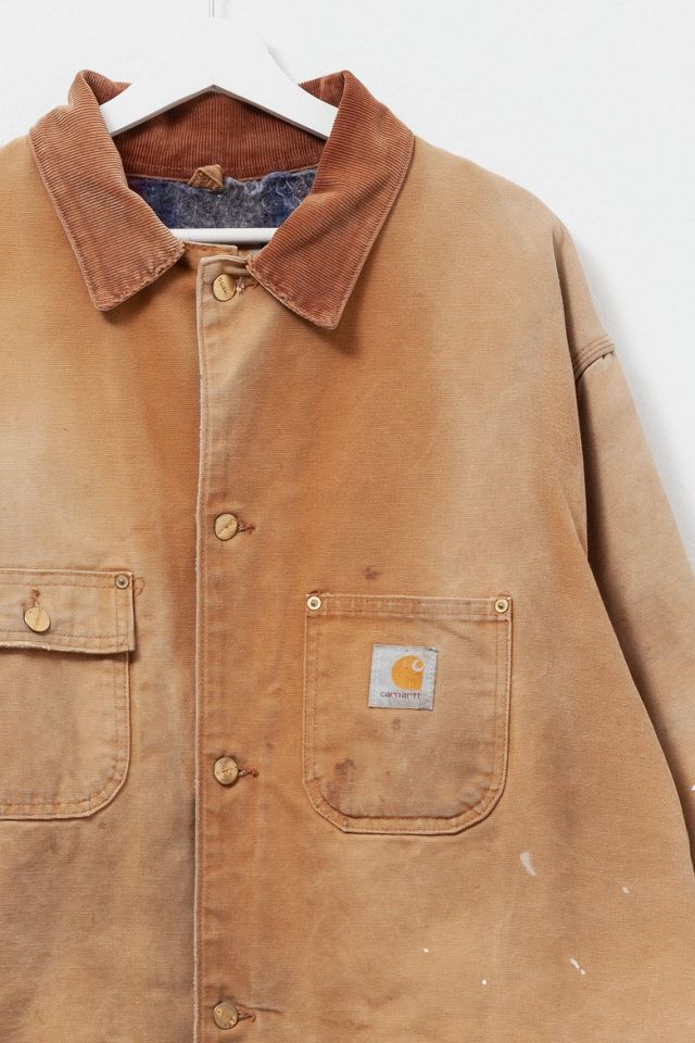 Vintage 1990s Carhartt Distressed Blanket Lined Tan Chore Jacket #2