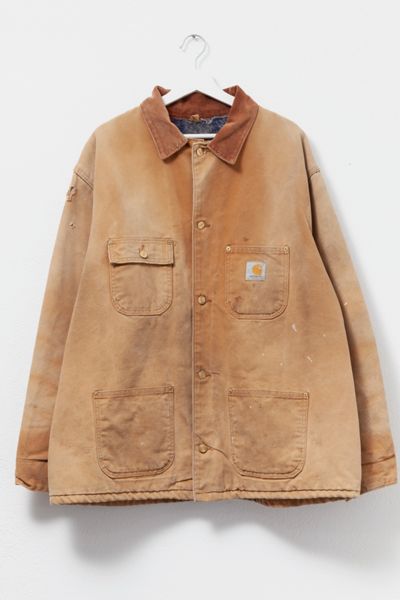 Vintage 1990s Carhartt Distressed Blanket Lined Tan Chore Jacket