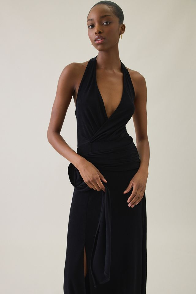 UO Luna Wrap Plunging Halter Maxi Dress #1