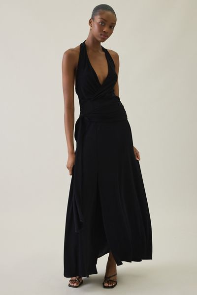 UO Luna Wrap Plunging Halter Maxi Dress