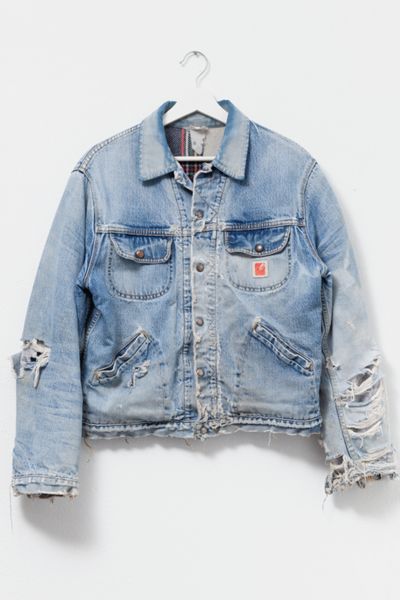 Vintage 1970s Distressed Blanket Lined Denim Jacket
