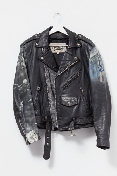 Vintage 1980s Custom Air Brush Leather Biker Jacket
