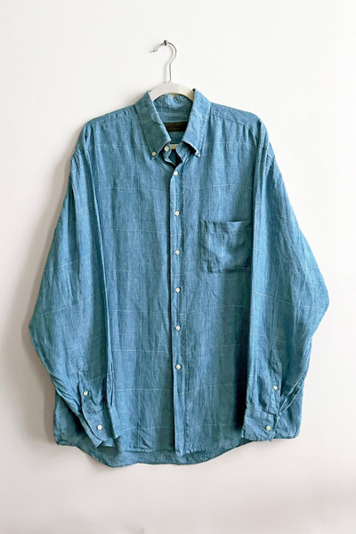 Vintage Blue Textured Linen Relaxed Shirt