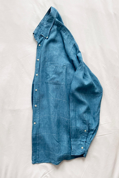 Vintage Blue Textured Linen Relaxed Shirt