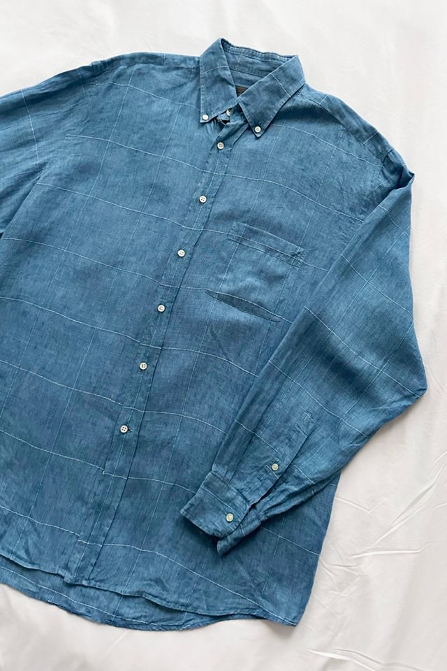Vintage Blue Textured Linen Relaxed Shirt #2