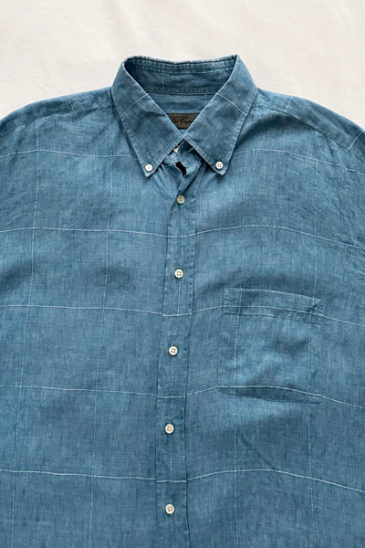Vintage Blue Textured Linen Relaxed Shirt