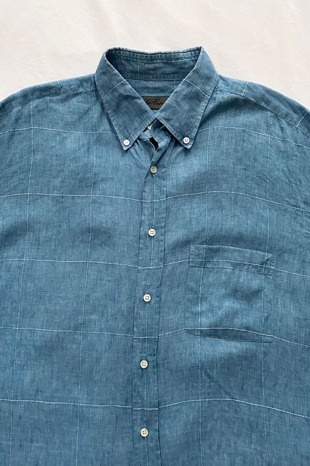 Vintage Blue Textured Linen Relaxed Shirt #3