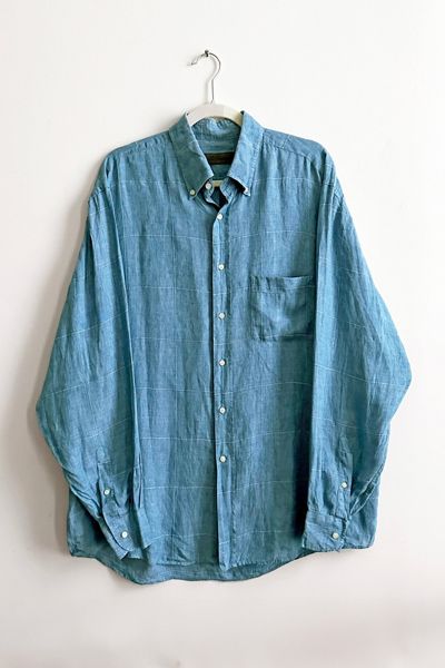 Vintage Blue Textured Linen Relaxed Shirt