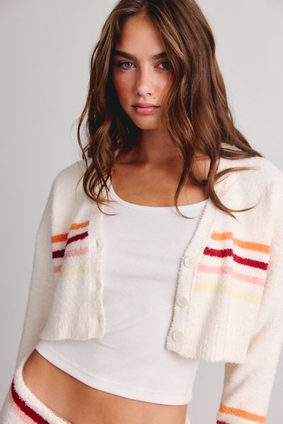 Out From Under Snow Day Striped Cropped Cardigan