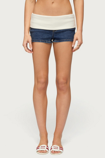 Edikted Contrast Foldover Denim Micro Shorts