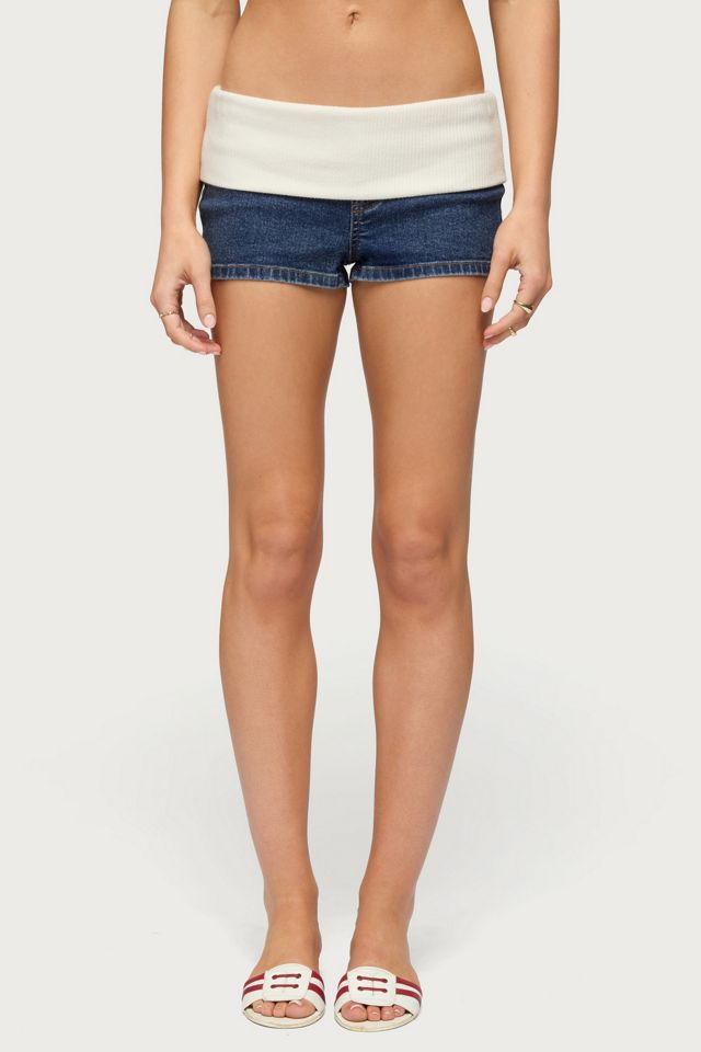 Edikted Contrast Foldover Denim Micro Shorts #1