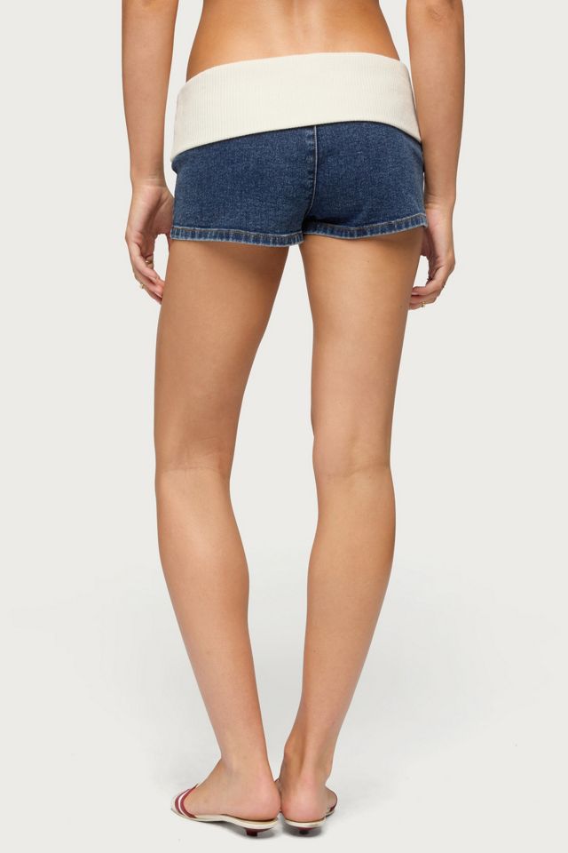 Edikted Contrast Foldover Denim Micro Shorts #3