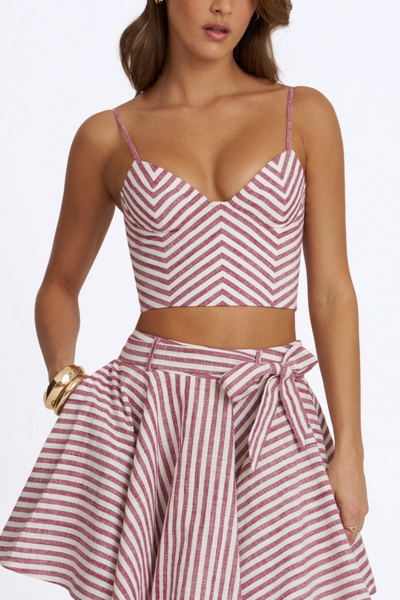 Miss Circle Xola Chevron Striped Linen Cropped Top