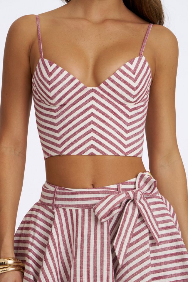 Miss Circle Xola Chevron Striped Linen Cropped Top #1