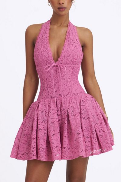 Miss Circle Karla Lace Drop Waist Halter Mini Dress
